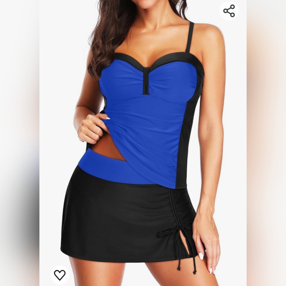 NEW Yonique Womens Underwire Tankini Swimsuit with Skirt Two Piece, Size Large